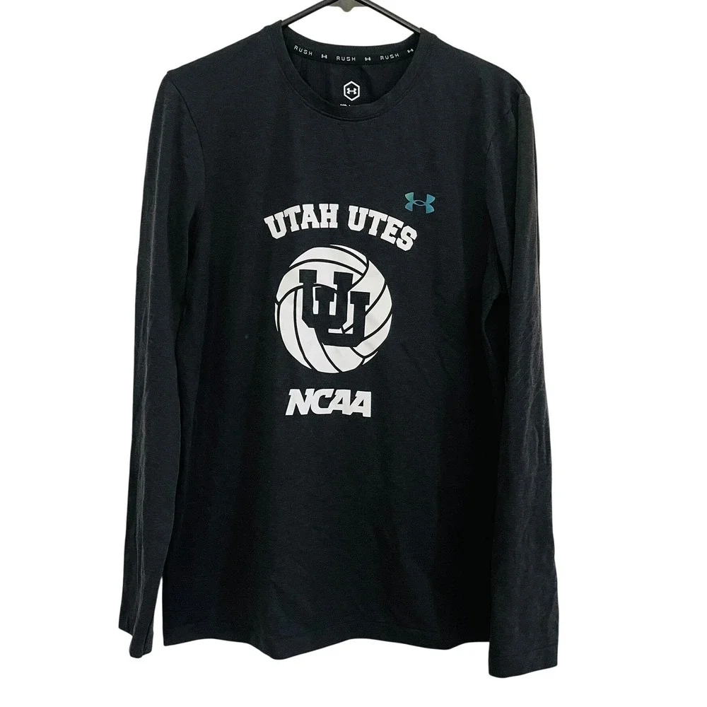Under Armour Shirt Utah Utes Volleyball Rush HeatGear Black Mens Medium Gorpcore - Picture 1 of 6